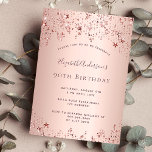 90th birthday party rose gold stars invitation postcard<br><div class="desc">A modern, stylish and glamourous invitation for a woman's 90th birthday party. A faux rose gold metallic looking background with an elegant faux rose gold twinkling stars. The name is written with a modern dark rose gold coloured hand lettered style script. Templates for your party details. Back: rose gold background....</div>