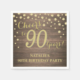 90th Birthday Party Rustic Wood and Gold Diamond Napkin