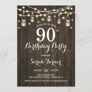 90th Birthday Party - Rustic Wood Invitation