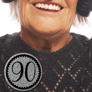 90th Birthday Party Silver Glitter Classic 6 Cm Round Badge