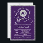 90th Birthday Party - Silver Purple ANY YEAR Invitation<br><div class="desc">90th Birthday Party Invitation in faux glitter silver and purple. Cheers to 90 years!
Please message me if you need further customisation.</div>
