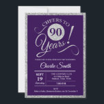 90th Birthday Party - Silver Purple ANY YEAR Invitation<br><div class="desc">90th Birthday Party Invitation in faux glitter silver and purple. Cheers to 90 years!
Please message me if you need further customisation.</div>