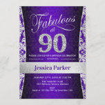 90th Birthday Party - Silver Purple Invitation<br><div class="desc">90th Birthday Party Invitation in purple and silver.
Elegant invite card with faux glitter gold and diamonds. Features damask pattern and script font. Fabulous at ninety! Classic design perfect for an stylish party. Please message me if you need a custom age.</div>