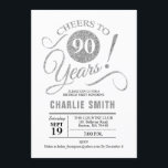 90th Birthday Party - Silver White Invitation<br><div class="desc">90th Birthday Party Invitation in faux Silver and White. Cheers to 90 years! Can be personalised into any age.
Please message me if you need further customisation.</div>