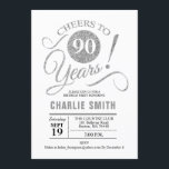 90th Birthday Party - Silver White Invitation<br><div class="desc">90th Birthday Party Invitation in faux Silver and White. Cheers to 90 years! Can be personalised into any age.
Please message me if you need further customisation.</div>