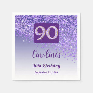 90th Birthday Party Sparkle Purple Glitter Napkin