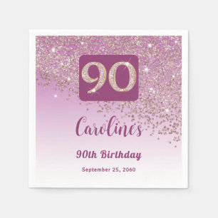 90th Birthday Party Sparkling Rose Gold Glitter Napkin