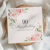 90th Birthday Party Supplies Pink Floral Custom