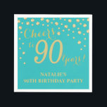 90th Birthday Party Teal and Gold Diamond Napkins<br><div class="desc">90th Birthday Party Invitation with Teal and Gold Glitter Diamond Background. Gold Confetti. Adult Birthday. Man or Woman Birthday. For further customisation,  please click the "Customise it" button and use our design tool to modify this template.</div>