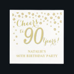 90th Birthday Party White and Gold Diamond Napkins<br><div class="desc">90th Birthday Party Invitation with White and Gold Glitter Diamond Background. Gold Confetti. Adult Birthday. Man or Woman Birthday. For further customisation,  please click the "Customise it" button and use our design tool to modify this template.</div>