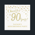 90th Birthday Party White and Gold Diamond Napkins<br><div class="desc">90th Birthday Party Invitation with White and Gold Glitter Diamond Background. Gold Confetti. Adult Birthday. Man or Woman Birthday. For further customisation,  please click the "Customise it" button and use our design tool to modify this template.</div>