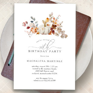 90th Birthday Party White Pumpkin Fall Flowers  Invitation