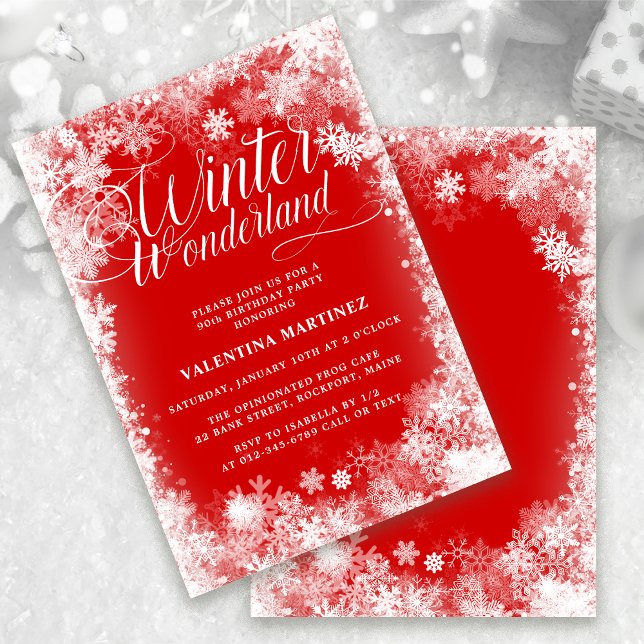 90th Birthday Party Winter Wonderland Snowflake Invitation (Creator Uploaded)