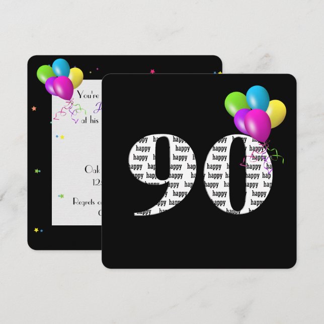 90th Birthday Party with balloon bunch Invitation (Front/Back)