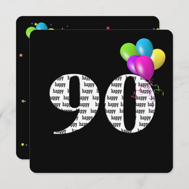 90th Birthday Party with balloon bunch Invitation (Front/Back)