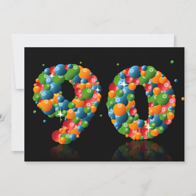 90th Birthday party, with bubbles and balls Invitation (Front)
