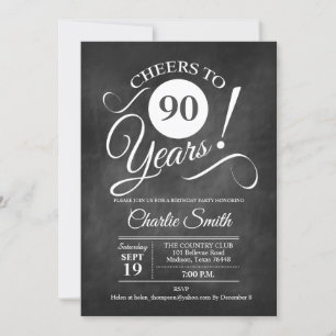 90th Birthday Party with Chalkboard Pattern Invitation