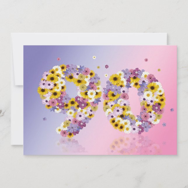 90th Birthday party, with flowered letters Invitation (Front)