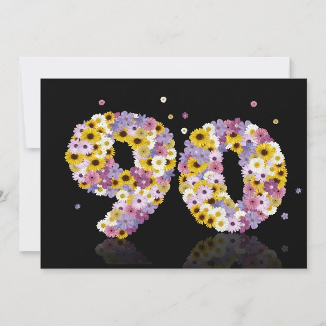 90th Birthday party, with flowered letters Invitation (Front)