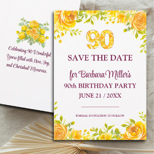 90th Birthday Party – Yellow Roses 90 Years Save The Date