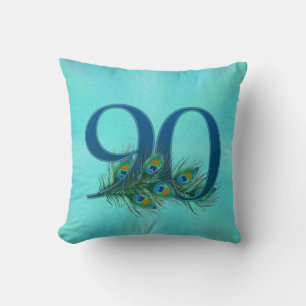 90th Birthday Peacock Feather Number Cushion