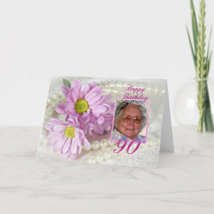 90th birthday photo card with daisies