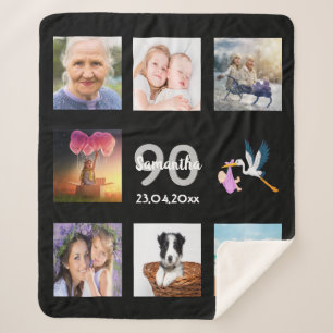 90th birthday photo collage black sherpa blanket