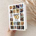 90th Birthday Photo Collage Card<br><div class="desc">Celebrate the big 9-0 with a modern twist! Our unique 90th birthday cards feature a 20-photo collage of the birthday superstar, a charming 'cheers to 90 years' message in the form of a gold helium balloon, and their name. With a blank interior, you are free to pen your heartfelt wishes,...</div>