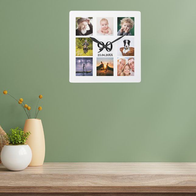 90th birthday photo collage guy square wall clock (Creator Uploaded)