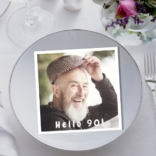 90th birthday photo hello 90 guys men napkin