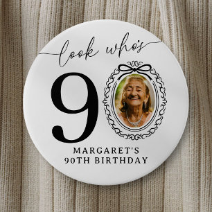 90th Birthday Photo Party Button Look Who's 90
