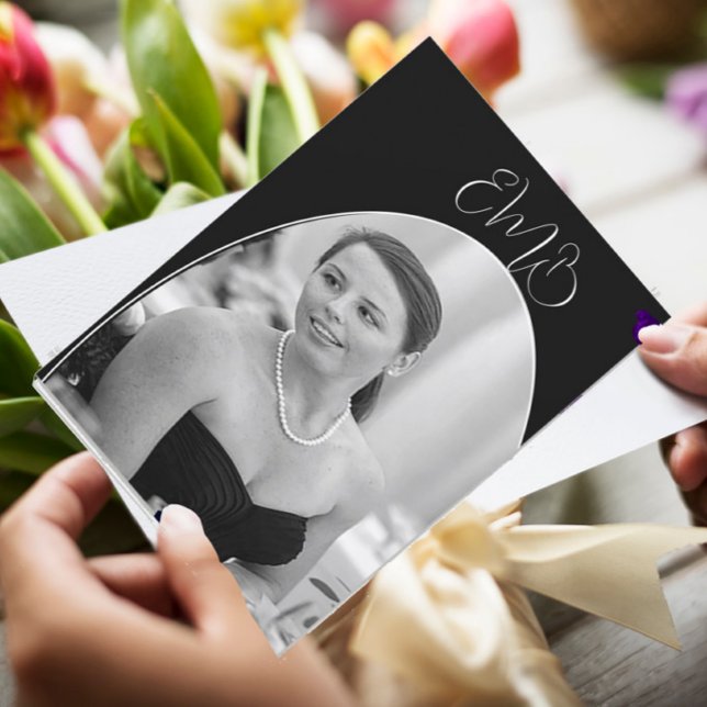 90th Birthday Photo White Black Elegant Birthday Invitation (Creator Uploaded)