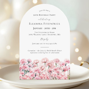 90th Birthday Pink Carnation January Birth Flower Invitation