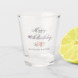 90th Birthday Pink Floral Personalised Shot Glass