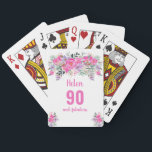 90th birthday pink floral playing cards<br><div class="desc">Elegant 90th birthday playing cards with a pink floral design. Personalise name,  age and text.</div>