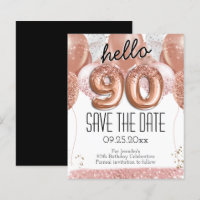 90th Birthday Pink Glitter Save the Date
