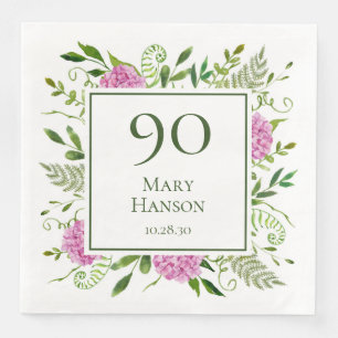 90th Birthday Pink Hydrangeas Napkin