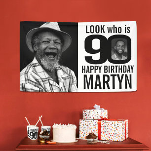 90th birthday pink look 90 custom photo now then banner