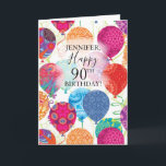 90th Birthday Pink Orange Turquoise Balloons  Card<br><div class="desc">This festive 90th birthday card features colourful balloons in shades of pink gold, purple and turquoise on a white background. Personalise with a name for a unique birthday card. The inside may also be customised with your own greeting or use as is with your name for signature. Designed by world...</div>