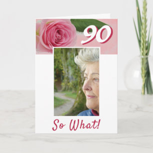 90th Birthday Pink Rose Positive Photo Birthday Ca Card