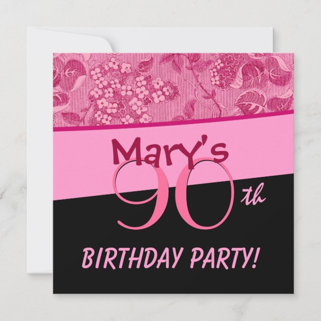 90th Birthday Pink Vintage Flowers Template (Front)