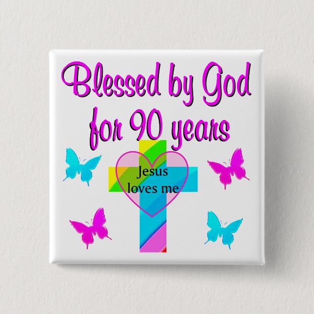 90TH BIRTHDAY PRAYER 15 CM SQUARE BADGE (Front)