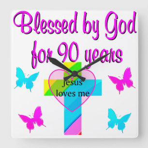 90TH BIRTHDAY PRAYER SQUARE WALL CLOCK
