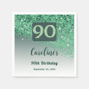 90th Birthday Pretty Green Glitter Napkin
