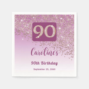 90th Birthday Pretty Rose Gold Glitter Napkin