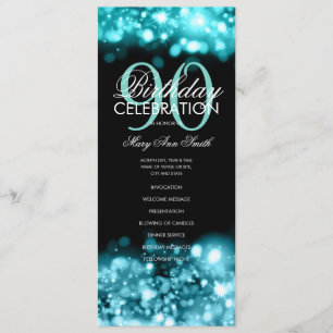 90th Birthday Program Glam Lights Teal Menu