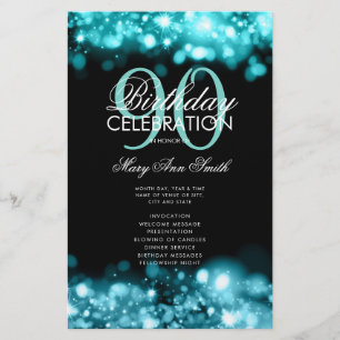 90th Birthday Program Lights Teal Menu
