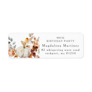 90th Birthday Pumpkin Fall Flower Return Address Label