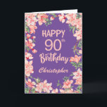 90th Birthday Purple Pink Peach Watercolor Floral Card<br><div class="desc">90th Birthday Purple Pink Peach Watercolor Floral Birthday Card. For further customisation,  please click the "Customise it" button and use our design tool to modify this template.</div>