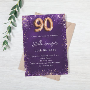 90th Birthday purple rose gold Invitation